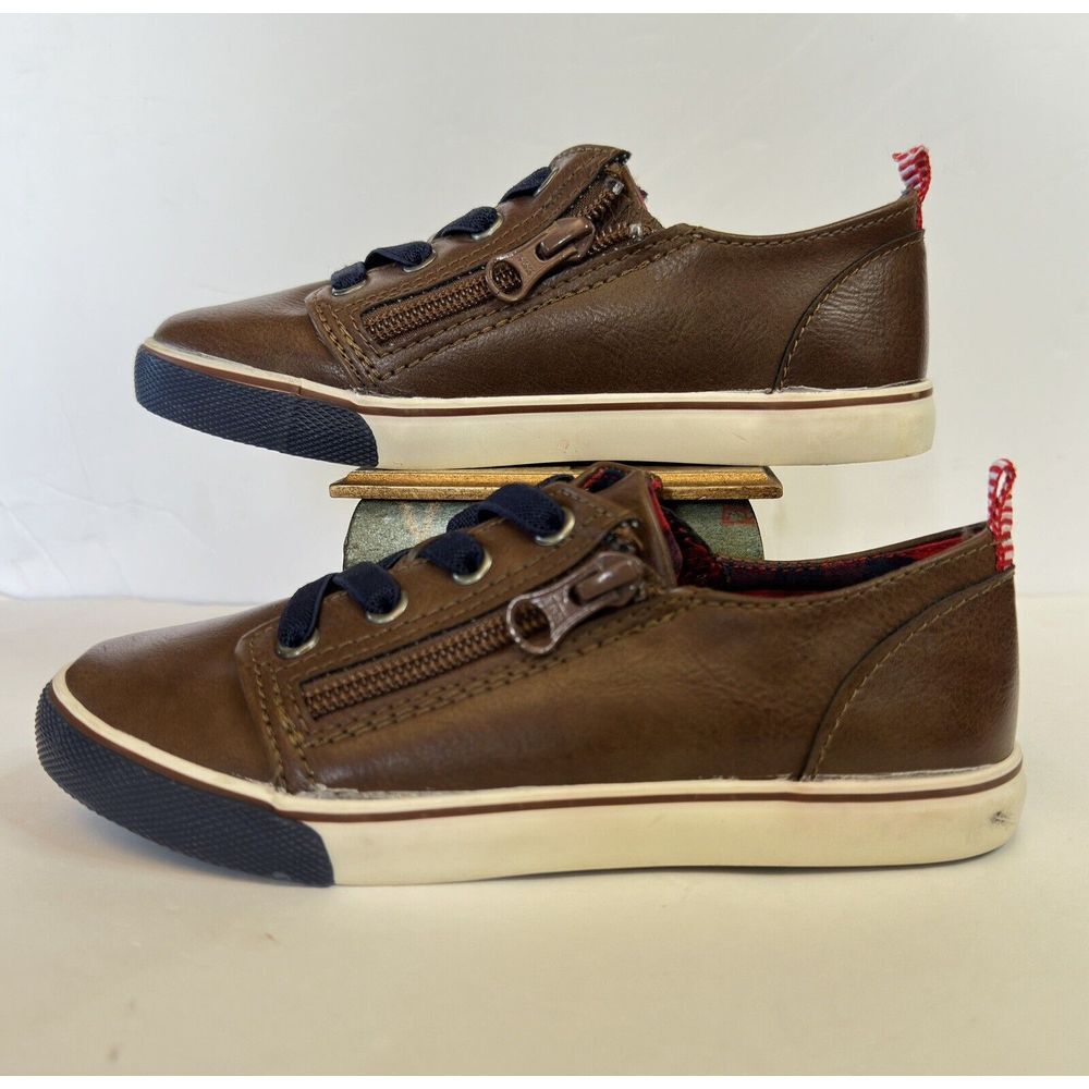 CAT & JACK Brown Luka Double Zipper Little Boys Dress Sneakers Shoes Sz‎ 12